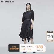 sdeer圣迪奥时尚个性拼接连衣裙秋裙子高级感长裙S20181210