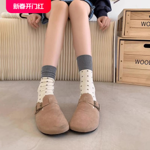 优雅小点点中筒女士秋冬袜子个性日常撞色复古系袜子韩国森系