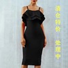 韩版性感轻奢优雅风，2024春季黑色无袖，荷叶边修身设计连衣裙女