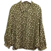 原价¥68vintage日本古着日系甜美微透暗绿色雪纺衬衫