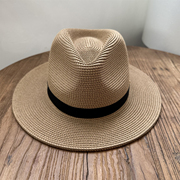 夏天沙滩帽咖色宽沿草帽男遮阳帽出游平檐帽海边度假礼帽爵士帽女
