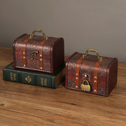 复古木质带锁密码盒家用化妆品，首饰桌面带手提收纳盒，收藏储物木盒