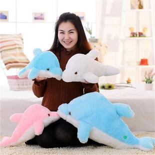 创意发光海豚抱枕儿童床上毛绒玩具公仔彩色海豚玩偶生日礼物