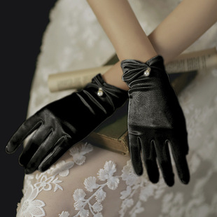 法式黑色手套复古赫本风短款晚礼服，新娘拍照结婚婚纱秀禾秋冬季女