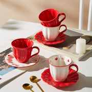 创意爱心陶瓷咖啡杯碟套装，家用小众设计下午茶，马克杯情侣杯子一对