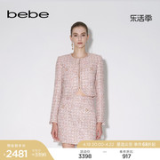 bebe秋冬系列女士，小香风格纹编织花边，粗花呢短外套340320