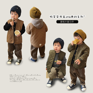 2024冬季新品允儿妈儿童菱格加棉马甲小童个性百搭棉服加厚外套潮