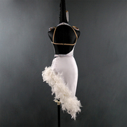 拉丁舞表演出比赛连衣裙高级白羽毛钻中式露背吊带花服装