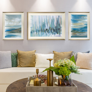 现代美式装饰画组合画轻奢简美抽象画简欧三联画客厅沙发背景墙面