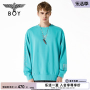 boylondon秋季男女同款烫钻老鹰logo印花孔雀蓝套头卫衣n03901