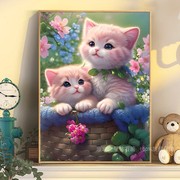 2023卡通钻石画可爱猫咪满钻花卉风景儿童房卧室点贴钻十字绣