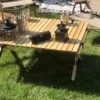 户外露营实木蛋卷桌面板，折叠桌子野餐，折叠桌椅便携式黑胡桃木