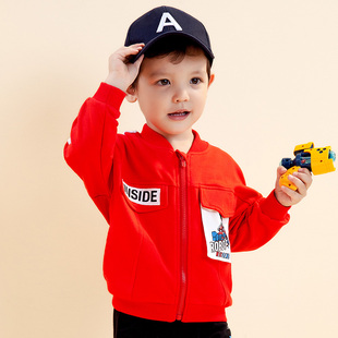 男童外套2024儿童红色韩版棒球服春季宝宝洋气卡通拉链衫潮服