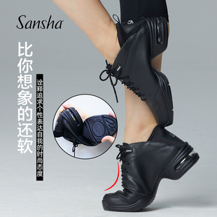 sansha法国三沙跳舞鞋，女广场舞时尚软底，牛皮现代舞鬼步舞蹈运动鞋