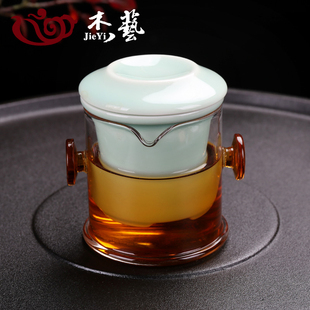 加厚耐热双耳玻璃泡，青瓷泡茶器茶壶，不锈钢过滤红茶泡茶海