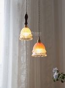 日式复古风彩色玻璃小吊灯现代简约吧台过道入户橱窗卧室床头灯具