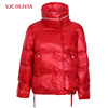 vjcolivia2023秋冬红色，立领羽绒服设计抽绳短款外套女装