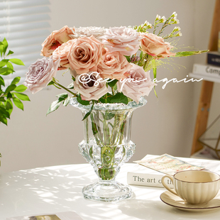 法式ins风高脚杯花瓶玻璃，透明水养插花瓶，客厅餐桌摆件高档高级感