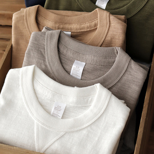 vintage重磅竹节棉t恤300g倒三角美式复古阿美咔叽白色短袖男夏季