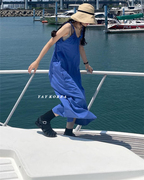exclusivetype韩国个性时髦蓝紫露，背绑带侧抽绳，宽松背心连衣裙
