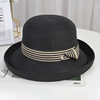 法式遮阳帽子女式夏天卷边盆帽，英伦时尚防晒帽黑色太阳帽宽檐礼帽