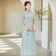 夏季原创中式国风女装改良汉服，长款旗袍连衣裙，古风斜襟唐装茶艺服