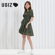 UGIZ夏季韩版女装修身显瘦高腰碎花方领连衣裙女UTBOE315
