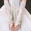 蝴蝶结主高级婚礼袖套手套婚纱手套蕾丝长款缎面新娘花边白色结婚