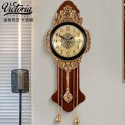 高档欧式豪华纯铜挂钟古典时尚个性仿古创意钟表客厅实木静音复古