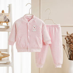 宝宝秋冬季夹棉套装纯棉保暖薄棉小童0-1岁3-6个12月婴儿外出衣服