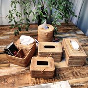 越南秋藤编客厅餐厅，纸巾盒茶具圆形，纸巾筒手工编织长方形抽纸套