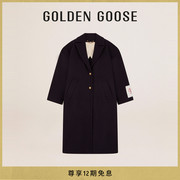 Golden Goose 女装 23年秋冬深蓝中长款单排扣毛呢大衣外套