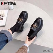 kft脚王复古法式小皮鞋，2022春季黑色，厚底女鞋英伦风粗跟单鞋