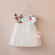 女童纱裙连衣裙1-2岁宝宝夏装，飞袖背心裙碎花，白色公主裙纯棉裙子