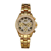 外贸女表圆形合金欧式经典，时尚石英镶钻女款手表，金色银色饰品1846