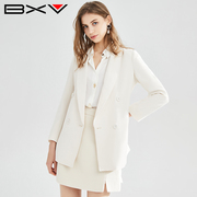 BXV法式白色小西装女2023秋双排扣气质小西服时尚小个子外套