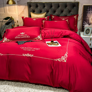结婚床上用品四件套大红色婚庆，床品喜庆欧式红色，新婚被套床单刺绣
