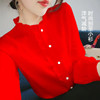衬衫女红色别致小衫2023设计感小众上衣褂大码洋气，减龄雪纺衫