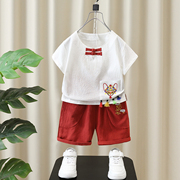男童装夏装汉服儿童棉麻套装，2023夏季小童，中国风唐装两件套潮