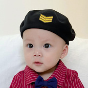 婴儿海军帽机长贝雷帽子，绅士春季男宝宝一岁0-6月3新生儿英伦礼帽