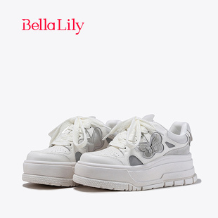 bellalily2024春季潮流蝴蝶小白，鞋女增高牛皮，松糕鞋舒适板鞋