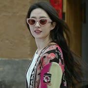 许红豆(许红豆)刘亦菲同款小框墨镜女韩版潮显脸小度假风猫眼粉色太阳眼镜