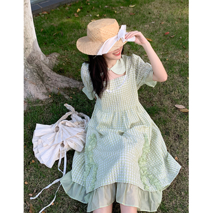 蛋包饭餐厅_绿荧森林绿色连衣裙女夏季日系甜美可爱收腰裙子