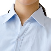 浅蓝衬衫斜纹短袖女士，棉职业装v领宽松收腰面试长袖工装气质