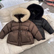女童羽绒服23韩版儿童，加厚中长款大毛领90白鸭绒(白鸭绒)冬装保暖外套