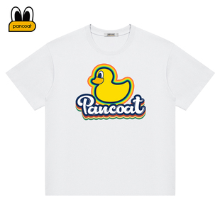 PANCOAT美式复古潮牌大黄鸭字母图案印花纯色纯棉重磅休闲短袖T恤