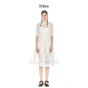Shiitake诗塔克设计师品牌白色满绣蕾丝纱不规则分割连衣裙
