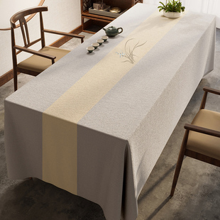 新中式复古禅意棉麻防水餐桌布茶几，布桌布(布，桌布)长方形茶桌专用布可定制
