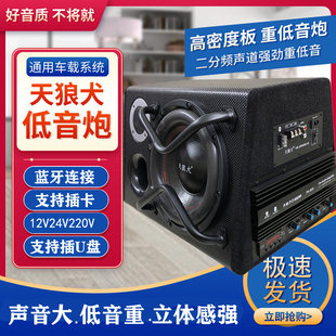 10寸梯型12V24V车载有源汽车低音炮220V插卡蓝牙版大功率音响音箱