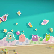 高端幼儿园环境创主题墙面，装饰成品布置文化材料背景小怪兽贴纸画